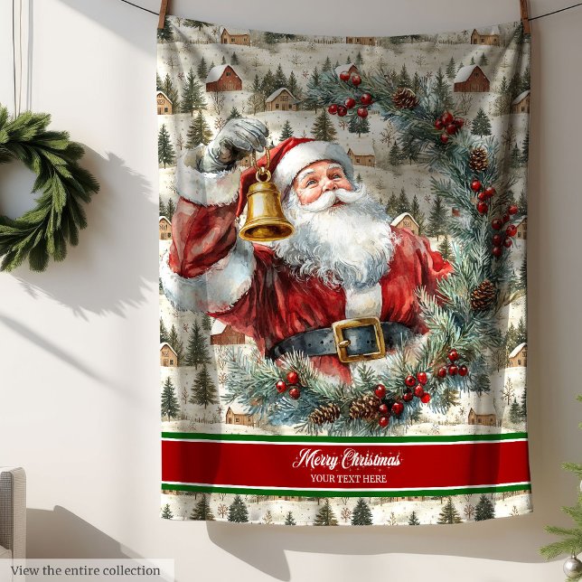 Cobertor De Velo Nome Personalizado Papais noeis de Aquarela Jogar  (Custom Name Watercolor Santa Throw Blanket)