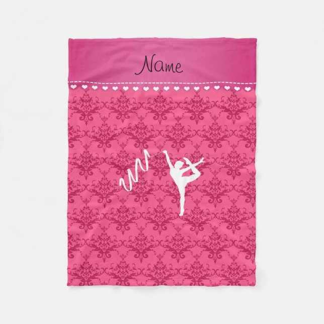 Cobertor De Velo Nome personalizado ritmic gymnast pink damask (Frente)