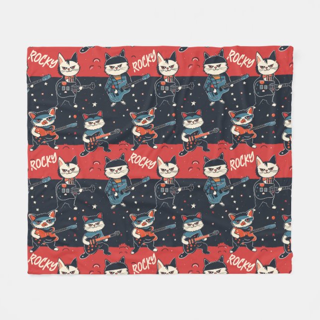 Cobertor De Velo NOME PERSONALIZADO Rock N' Roll Cats | Vermelho e  (Frente (Horizontal))