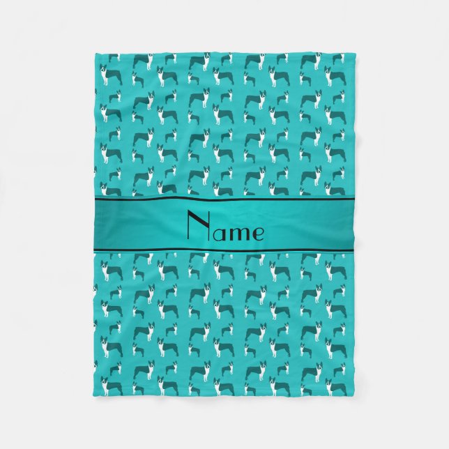 Cobertor De Velo Nome personalizado turquoise boston terrier (Frente)