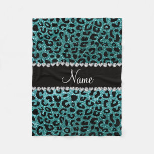 Cobertor De Velo Nome personalizado turquoise glitter cheetah impre