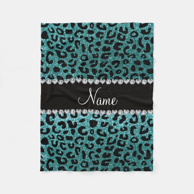 Cobertor De Velo Nome personalizado turquoise glitter cheetah impre (Frente)