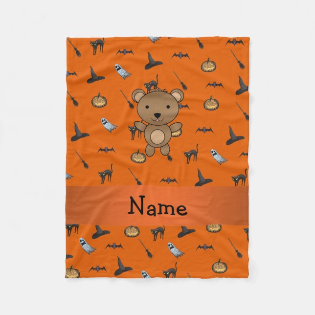 Cobertor De Velo Nome personalizado urso halloween (Frente)