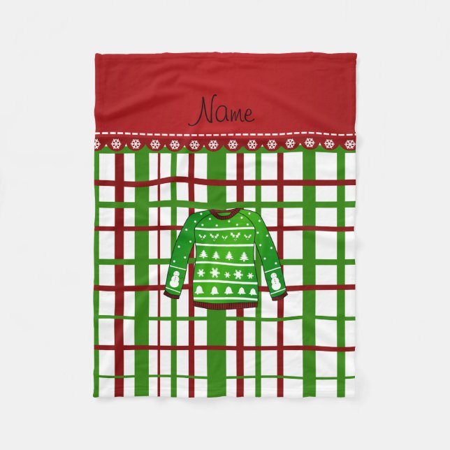 Cobertor De Velo Nome personalizado xadrez de suéter de natal feio  (Frente)