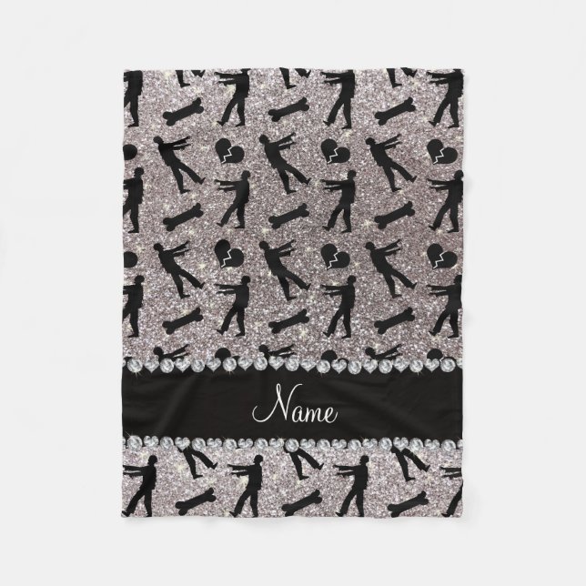 Cobertor De Velo Nome personalizado zombies cintilantes prateados (Frente)