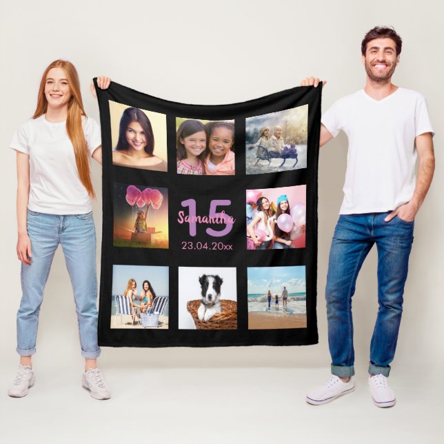 Cobertor De Velo Nome preto de colagem de fotos personalizada da Qu (In Situ)