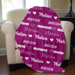 Cobertor De Velo Nome repetitivo de ameixa cor-de-rosa-branca perso