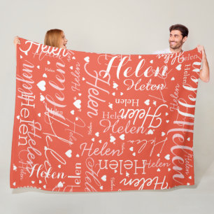 Cobertor De Velo Nome repetitivo e Corações em todo o Vermelho Lara