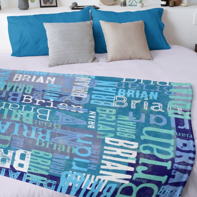Cobertor De Velo Nome replicado em tons de azul (Criador carregado)