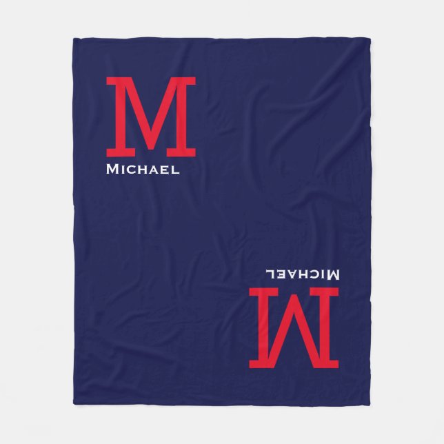 Cobertor De Velo Nome simples e inicial em azul (Frente)