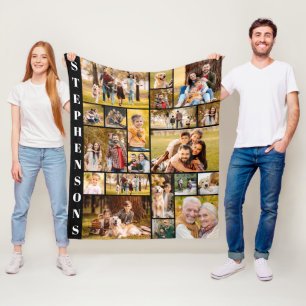 Cobertor De Velo Nome Único da Família 20 Colagem de Fotos Simples