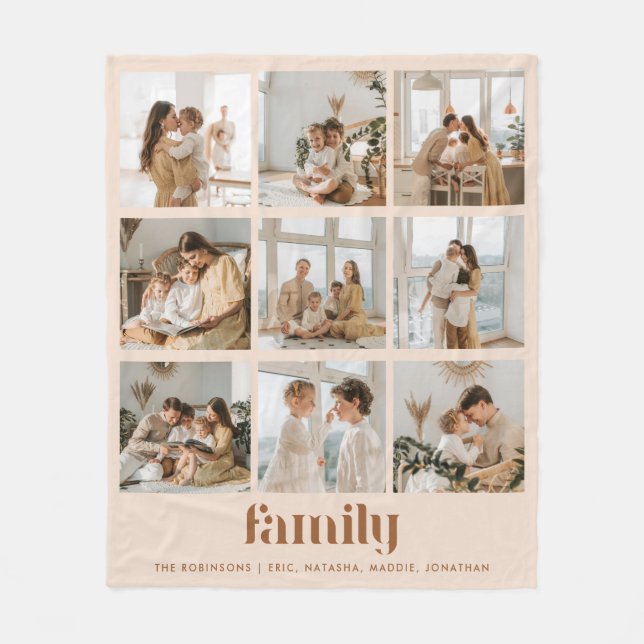 Cobertor De Velo Nomes da Família de Colagem de Fotos Neutra Modern (Frente)