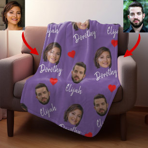 Cobertor De Velo Nomes de Casais e Foto Personalizados, Roxo Modern