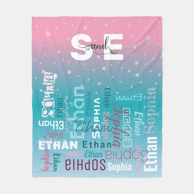 Cobertor De Velo Nomes de Garota Azul Rosa (Frente)
