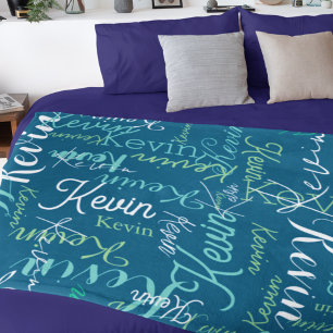 Cobertor De Velo Nomes repetidos em todo o mar escuro-azul
