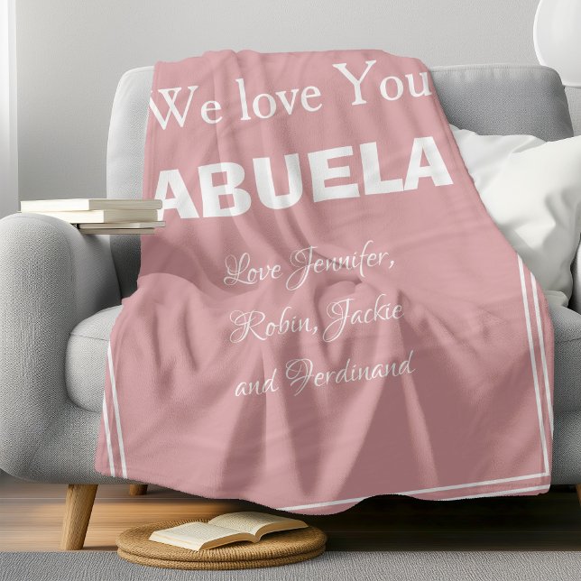 Cobertor De Velo "Nós Amo-Te ABUELA" Rosa Maciço Personalizado ("We Love You Abuela" Personalized Soft Pink Fleece Blanket.)