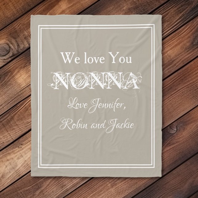 Cobertor De Velo "Nós Amo-Te NONNA" Beige Personalizado ("We Love You NONNA" Personalized  Family Names Beige Fleece Blanket.)