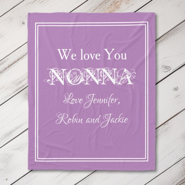 Cobertor De Velo "Nós Amo-Te NONNA" Mauve Personalizado ("We Love You NONNA" Personalized  White Script on Mauve Fleece Blanket.)