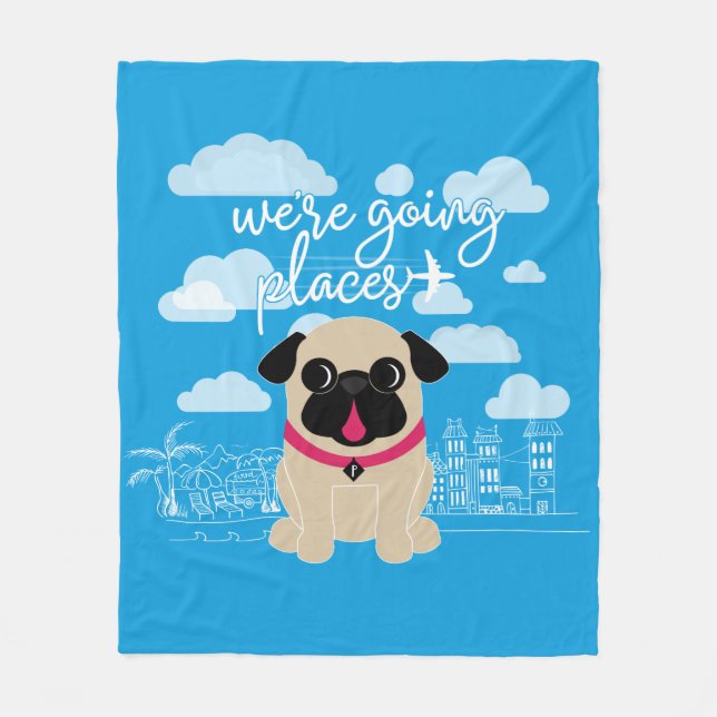 Cobertor De Velo Nós somos Pug indo do viagem dos lugares (Frente)