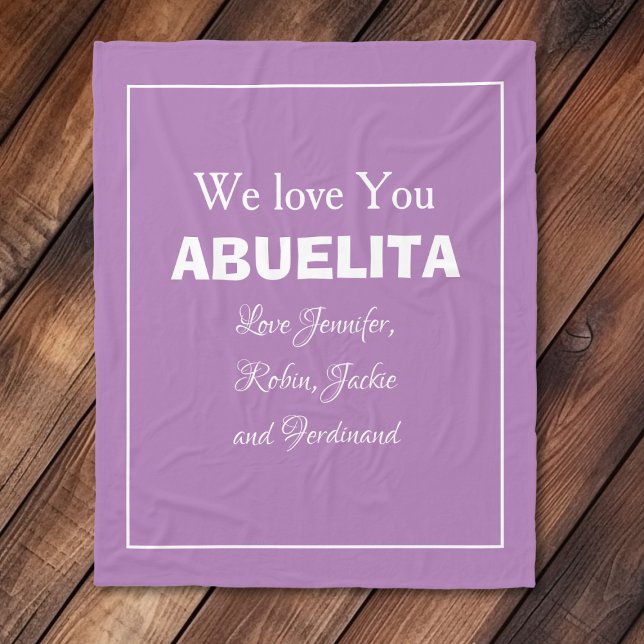 Cobertor De Velo "Nós Te Amo ABUELITA" Mauve Personalizado ("We Love You ABUELITA" Personalized Mauve and White Fleece Blanket.)