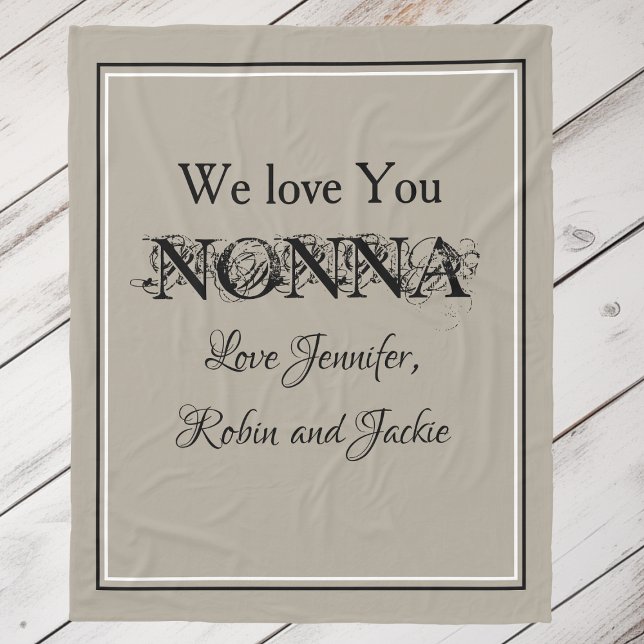 Cobertor De Velo 'Nós Te Amo Não' Nomes Personalizados Belo Beige ('We Love You Nonna' Custom Names Gorgeous Beige Fleece Blanket.)