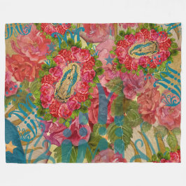 Cobertor De Velo Nossa Senhora de Guadalupe e Rosa Fleece Blanket