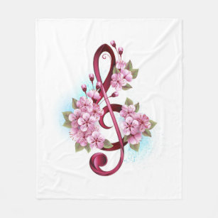 Cobertor De Velo Notas de clave de trecho musical com flores de Sak