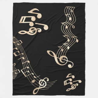 Cobertor De Velo Notas Musicais Douradas em Preto Médio