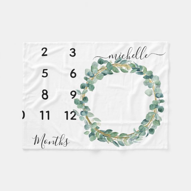 Cobertor De Velo Nova Criança de Bebê Milestone Eucalyptus Wreath D (Frente (Horizontal))