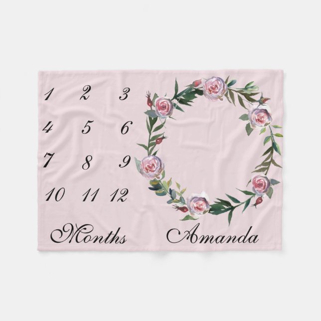 Cobertor De Velo Nova Criança de bebê Milestone Rosa Wreath Pink Fo (Frente (Horizontal))
