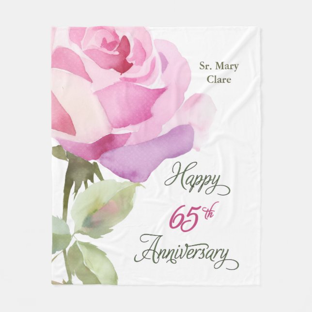 Cobertor De Velo Nun 65th Anniversary Custom Name Pink Rose (Frente)
