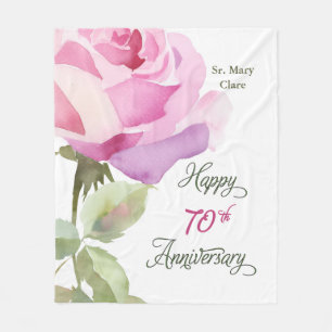 Cobertor De Velo Nun Custom Name 70º Aniversário Jubileu Rosa