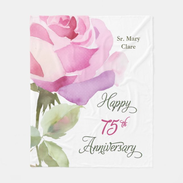 Cobertor De Velo Nun Custom Name 75th Anniversary Pink Rose (Frente)