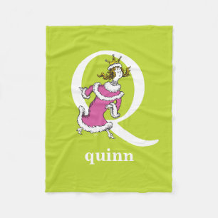 Cobertor De Velo O ABC do Dr. Seuss: Letra Q - Branco Adicione Seu