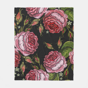 Cobertor De Velo O bordado do rosa vermelha vintage é um padrão p