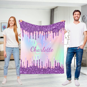 Cobertor De Velo O brilho do arco-íris goteja o monograma rosa pú