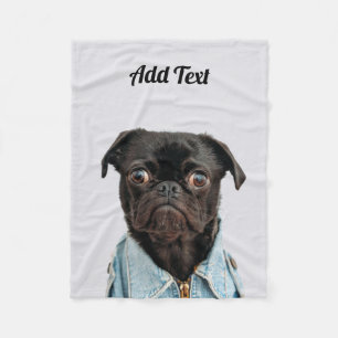 Cobertor De Velo O cão preto do Pug adiciona o texto
