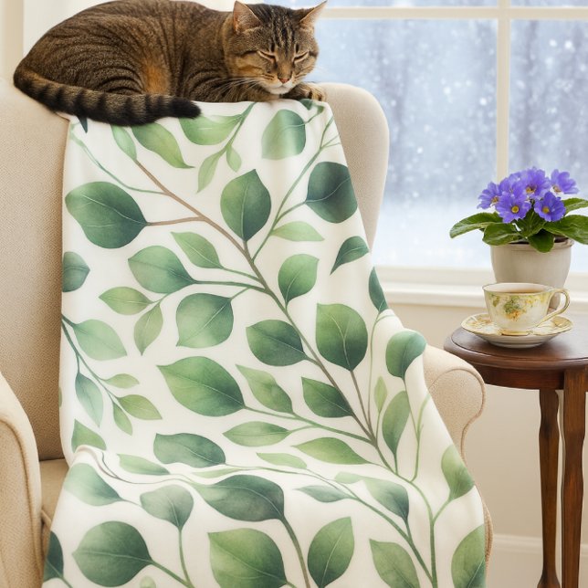 Cobertor De Velo O Eucalyptus verde clássico sai em branco (Cozy up with nature eucalyptus fleece blanket brings warmth and calm to snowy winter days.)