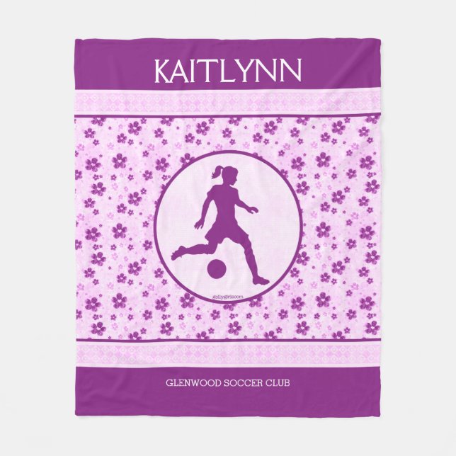 Cobertor De Velo O futebol Purple Heart da menina personalizada (Frente)