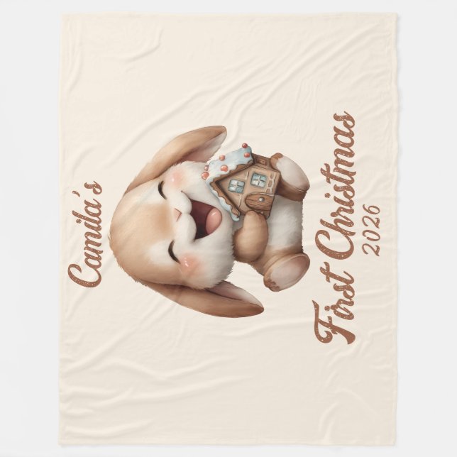 Cobertor De Velo O primeiro coelhinho de Natal do Bebê Personalizad (Frente)