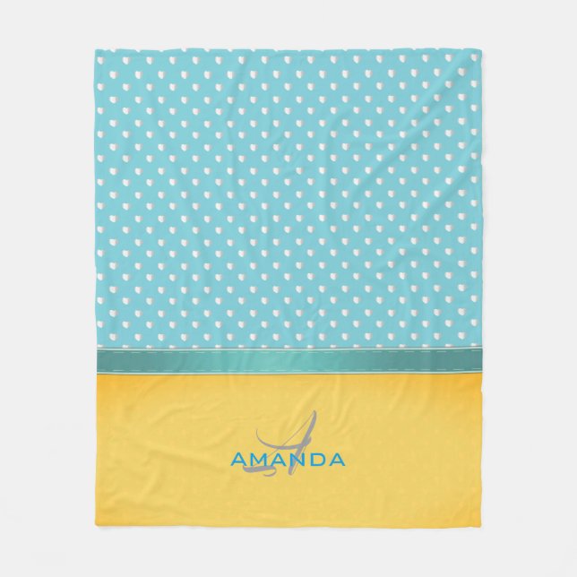 Cobertor De Velo Ocean Blue, Sunny Beach, Silver Hearts Monograma (Frente)