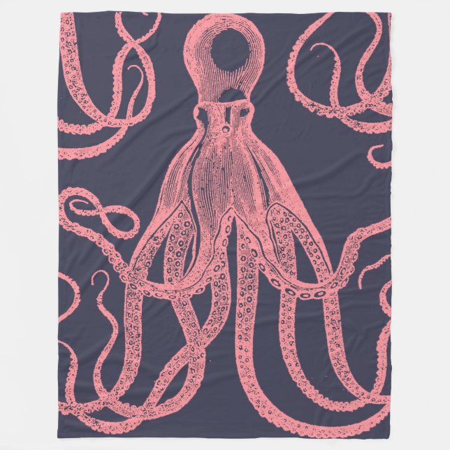 Cobertor De Velo Octopus antigo cor-de-rosa em azul (Frente)