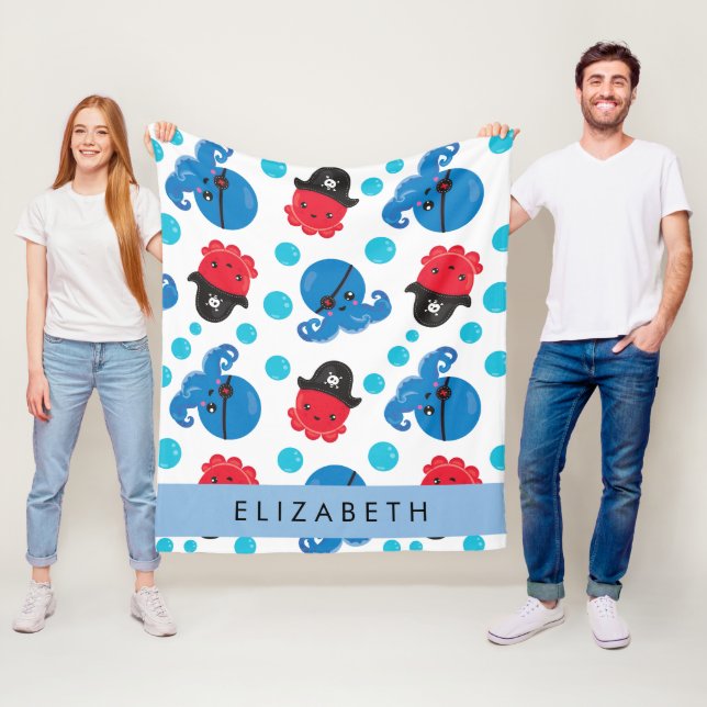 Cobertor De Velo Octopus Pirata, Padrão Octopus, Mar, Seu Nome (In Situ)