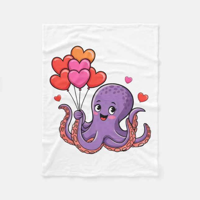 Cobertor De Velo Octopus With Heart Lloons Valentine Day  (Frente)