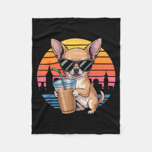 Cobertor De Velo Óculos de sol chihuahua engraçado café gelado vint