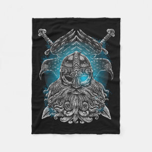 Cobertor De Velo Odin com corvos e espadas Viking Mythology de azul