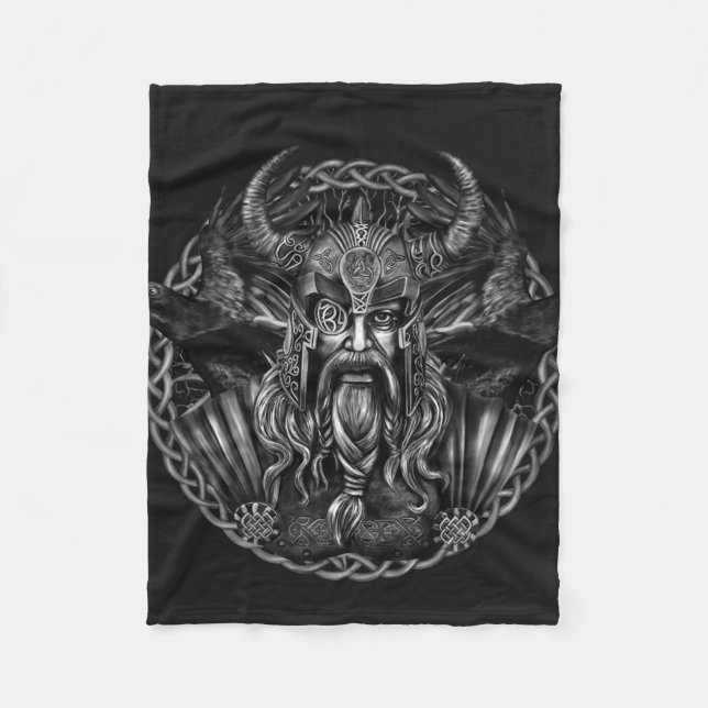 Cobertor De Velo Odin e seus corvos Huginn e Muninn (Frente)