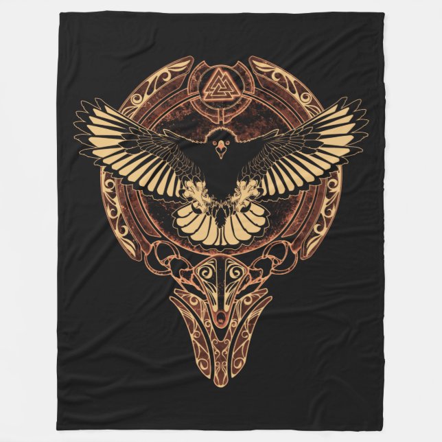 Cobertor De Velo Odin's Eagle Hawk e Valknut Fleece Blanket (Frente)