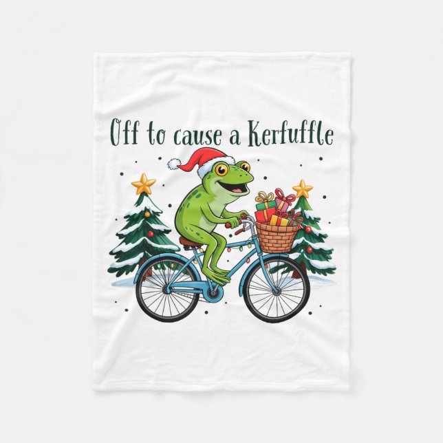 Cobertor De Velo Off To Cause A Kerfuffle Funny Frog Santa Christma (Frente)
