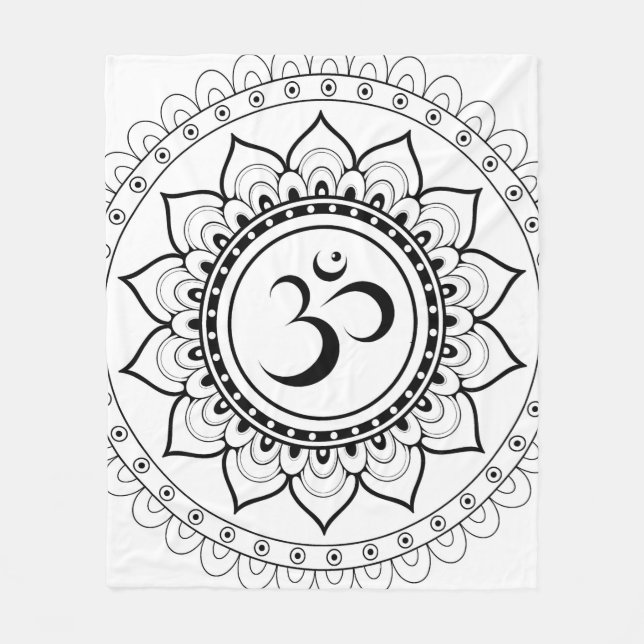 Cobertor De Velo Ohm Mandala Om Mandala Branco e Preto (Frente)